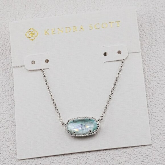 ✨Kendra Scott Aqua Blue Shell Glass Silver Pendant Necklace - Picture 1 of 1